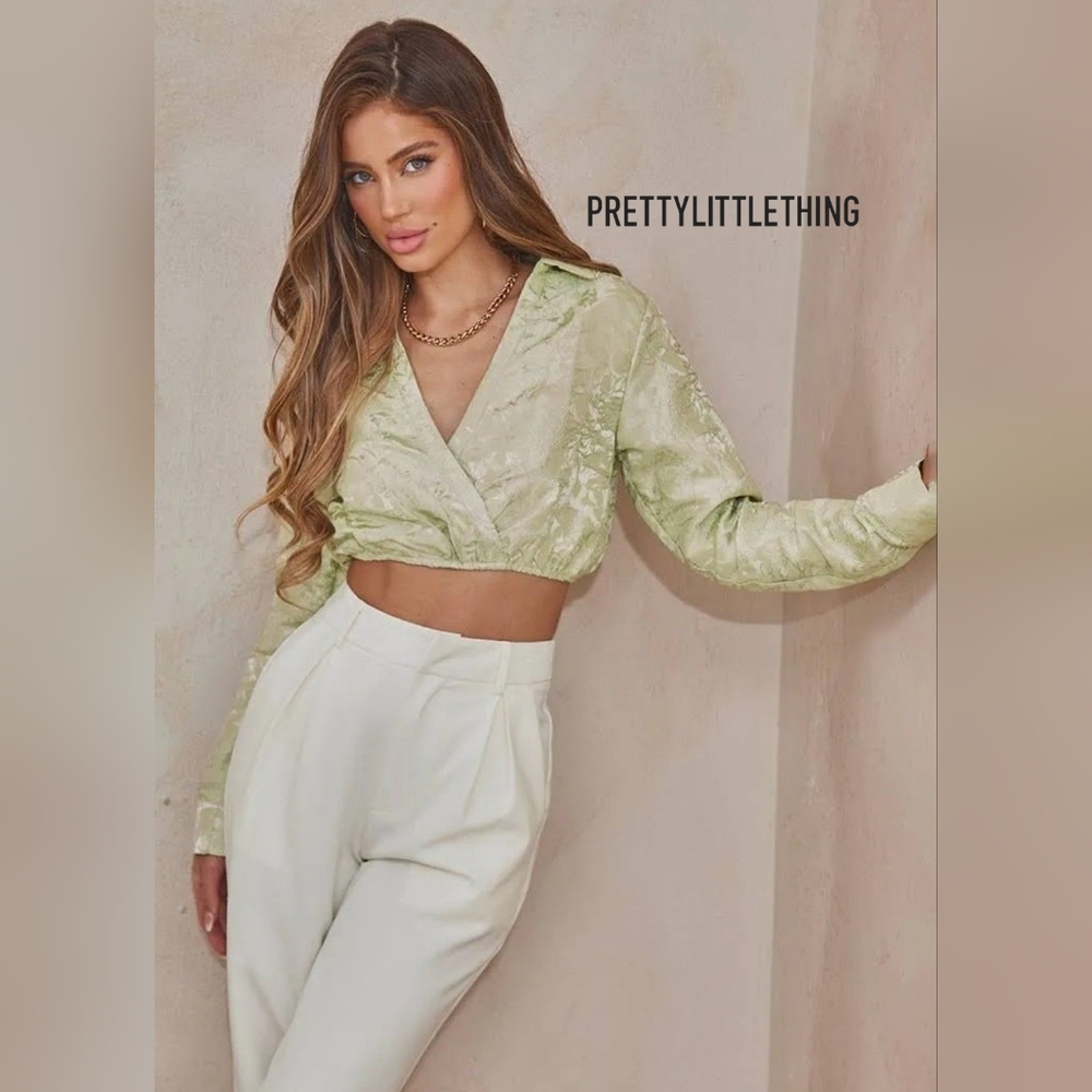 🆕️ PRETTY LITTLE THINGS Pistachio Embossed Crop Top - 2